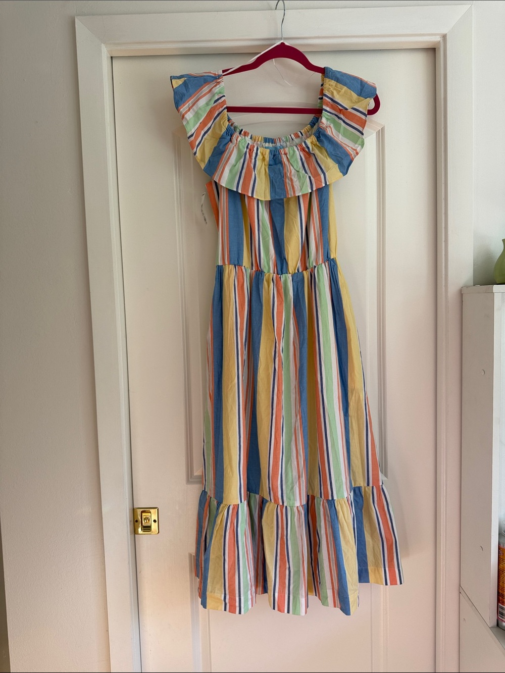 Draper James Pastel Rainbow Stripe Midi Dress with Pockets